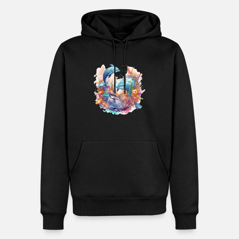 Les dauphins - Sweat à capuche Premium bio Homme - noir