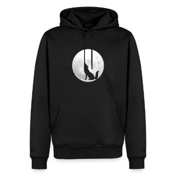 Vollmond Wolf - Männer Premium Bio Hoodie - Schwarz - Vorne - Nico (187cm)