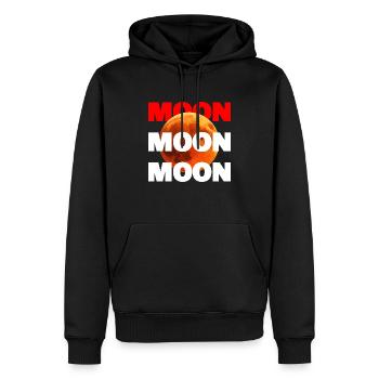 Moon logo: Bold design with a glowing moon - Men’s Premium Organic Hoodie - black - Front - Nico (187cm)
