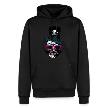 tete de mort hipster crane moustache moustachu ana - Sweat à capuche Premium bio Homme - noir - Devant - Nico (187cm)