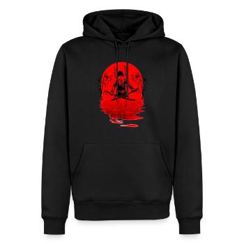 Guerrier Samouraï Ninja Japon Soleil - Sweat à capuche Premium bio Homme - noir - Devant - Nico (187cm)