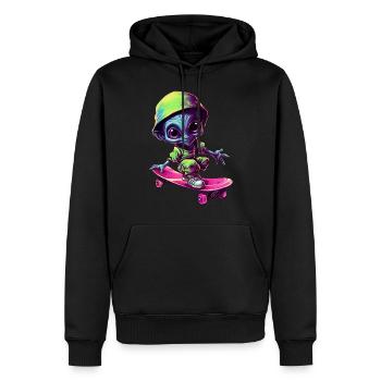 Blau-Pinker Alien Skateboarder: Kosmische Tricks - Männer Premium Bio Hoodie - Schwarz - Vorne - Nico (187cm)