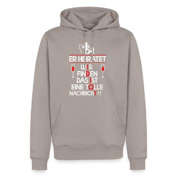 Er heiratet Idiot - Männer Premium Bio Hoodie - Taupe - Vorne - Nico (187cm)