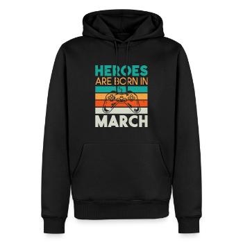 Heroes are born in March - Gamer Design - Men’s Premium Organic Hoodie - black - Front - Nico (187cm)