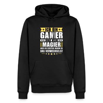 Ich bin Gamer und kein Magier - Männer Premium Bio Hoodie - Schwarz - Vorne - Nico (187cm)