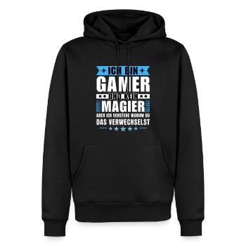 Ich bin Gamer und kein Magier - Männer Premium Bio Hoodie - Schwarz - Vorne - Nico (187cm)