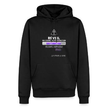 Réveil Difficile Humour Téléchhargement - Sweat à capuche Premium bio Homme - noir - Devant - Nico (187cm)