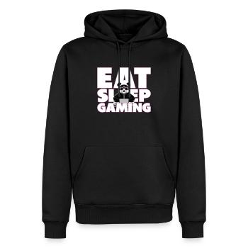 Eat. Sleep. Gaming. - Gamer Spruch mit Panda - Männer Premium Bio Hoodie - Schwarz - Vorne - Nico (187cm)