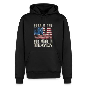 Né aux États-Unis Made in Heaven - Sweat à capuche Premium bio Homme - noir - Devant - Nico (187cm)