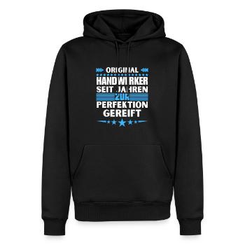 Zur Perfektion gereifter Handwerker - Männer Premium Bio Hoodie - Schwarz - Vorne - Nico (187cm)