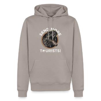 Jurassic Park T-Rex Send More Tourists! - Sweat à capuche Premium bio Homme - taupe - Devant - Nico (187cm)