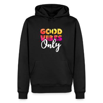 GOOD VIBES ONLY Positive Happy Motto - Männer Premium Bio Hoodie - Schwarz - Vorne - Nico (187cm)