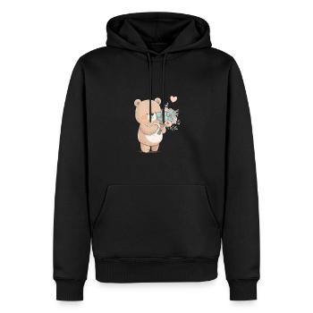 Cartoon Bear with Flowers and Heart - Men’s Premium Organic Hoodie - black - Front - Nico (187cm)