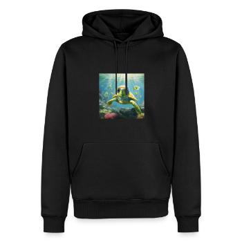 Cartoon Schildkröte taucht im Meer - Männer Premium Bio Hoodie - Schwarz - Vorne - Nico (187cm)