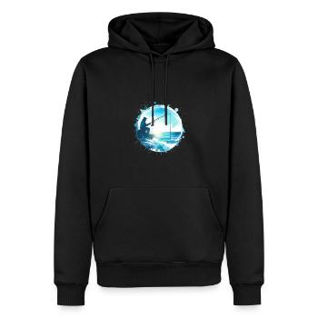 Angler mit Angel fischt am Meer - Männer Premium Bio Hoodie - Schwarz - Vorne - Nico (187cm)
