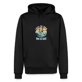 Wellenreiten mit dem Surfboard - Männer Premium Bio Hoodie - Schwarz - Vorne - Nico (187cm)