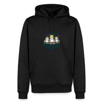 Drei lustige Comic Frösche - Männer Premium Bio Hoodie - Schwarz - Vorne - Nico (187cm)