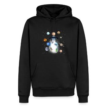 ufo,weltall,planeten,alien,astronaut,sterne - Männer Premium Bio Hoodie - Schwarz - Vorne - Nico (187cm)