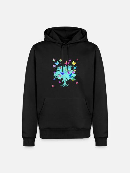 Baum des Lebens ,Lebensbaum,blumen,schmetterlinge - Herre Premium økologisk hoodie - sort