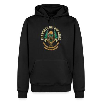 Life Hurts Nature Heals - Männer Premium Bio Hoodie - Schwarz - Vorne - Nico (187cm)