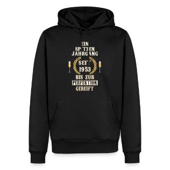 1953 EIN SPITZENJAHRGANG - Männer Premium Bio Hoodie - Schwarz - Vorne - Nico (187cm)