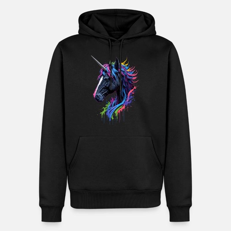 Rainbow Splash Einhorn - Männer Premium Bio Hoodie - Schwarz