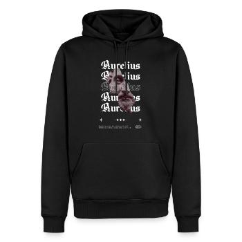 Marcus Aurelius, Stoic Streetwear - Men’s Premium Organic Hoodie - black - Front - Nico (187cm)