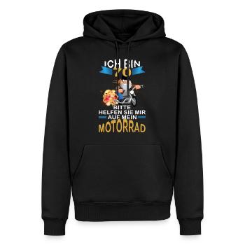 ICH BIN 70 BITTE HELFEN SIE MIR AUF MEIN MOTORRAD - Männer Premium Bio Hoodie - Schwarz - Vorne - Nico (187cm)