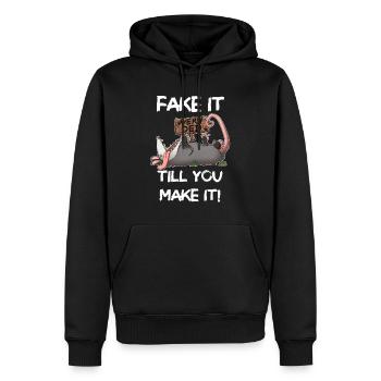 Fake it till you make it - Männer Premium Bio Hoodie - Schwarz - Vorne - Nico (187cm)