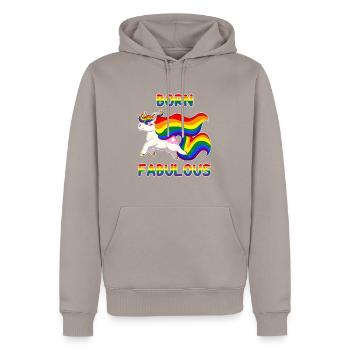 Born fabulous - Men’s Premium Organic Hoodie - taupe - Front - Nico (187cm)