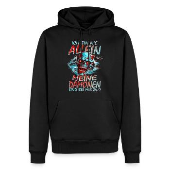 ICH BIN NIE ALLEIN - MEINE DÄMONEN SIND BEI MIR - Männer Premium Bio Hoodie - Schwarz - Vorne - Nico (187cm)