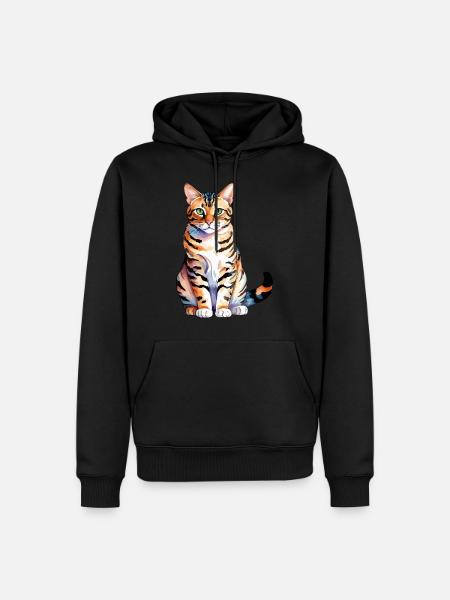 Chat du Bengale Aquarelles - Sweat à capuche Premium bio Homme - noir