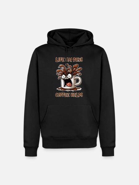 Life happens, coffee helps - Men’s Premium Organic Hoodie - black