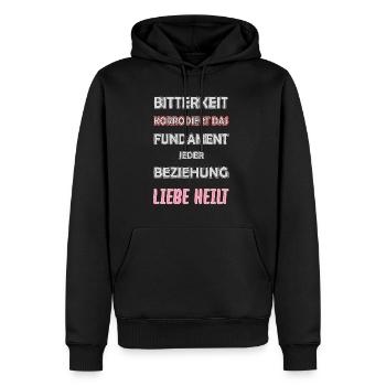 Bitterkeit korrodiert das Fundament - Liebe heilt - Männer Premium Bio Hoodie - Schwarz - Vorne - Nico (187cm)