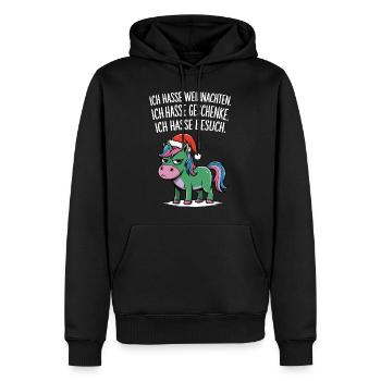 Ich hasse Weihnachten Geschenke Einhorn Lustig - Männer Premium Bio Hoodie - Schwarz - Vorne - Nico (187cm)