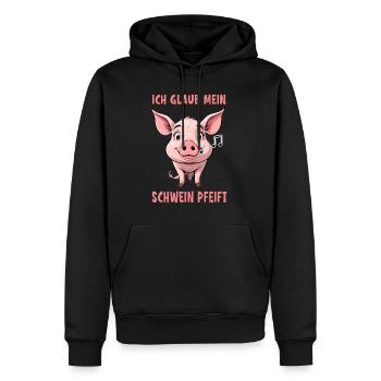 Je pense que mon cochon siffle - Sweat à capuche Premium bio Homme - noir - Devant - Nico (187cm)