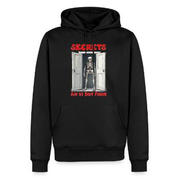 Secrets - just ask my my bony friend (skeleton) - Men’s Premium Organic Hoodie - black - Front - Nico (187cm)