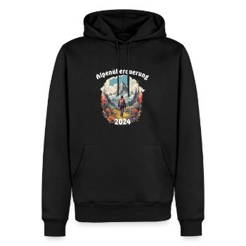 Wandern in den Bergen Alpen überqueren Hobby/Ziel - Männer Premium Bio Hoodie - Schwarz - Vorne - Nico (187cm)