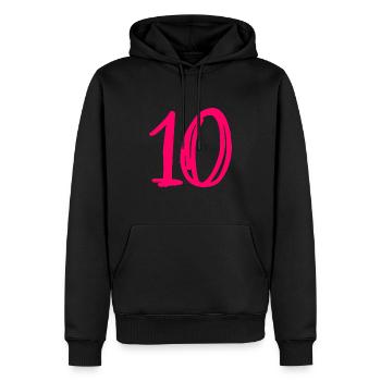 10 ANS. 10e ANNIVERSAIRE. ANNIVERSAIRE 10 ANS.10 - Sweat à capuche Premium bio Homme - noir - Devant - Nico (187cm)