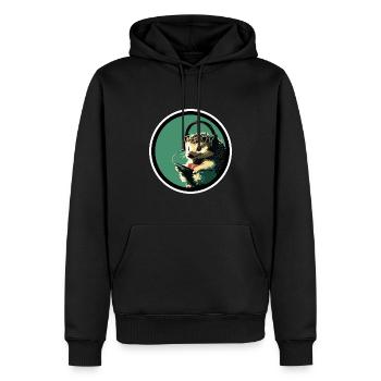 Igel mit Kopfhörer - Männer Premium Bio Hoodie - Schwarz - Vorne - Nico (187cm)