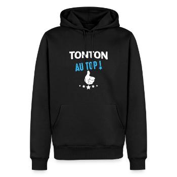 Tonton au top Idée Cadenau Anniversaire Oncle - Sweat à capuche Premium bio Homme - noir - Devant - Nico (187cm)