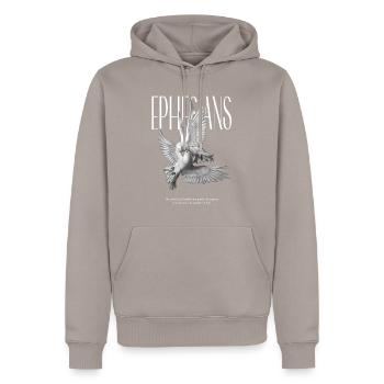 Colombes blanches Éphésiens verset biblique chrétien - Sweat à capuche Premium bio Homme - taupe - Devant - Nico (187cm)