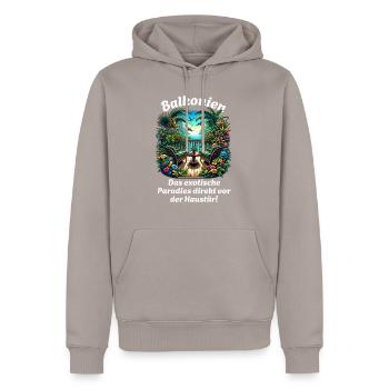 Balcony holiday at home - Men’s Premium Organic Hoodie - taupe - Front - Nico (187cm)