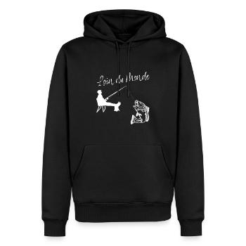 Loin Du Monde Idée Cadeau Pêcheur Homme - Sweat à capuche Premium bio Homme - noir - Devant - Nico (187cm)