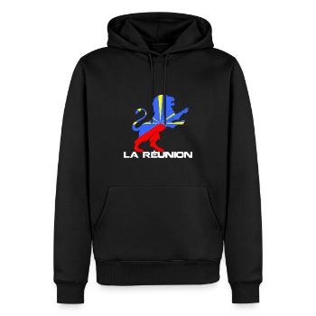 La Réunion Lion Puissance et Courage - Sweat à capuche Premium bio Homme - noir - Devant - Nico (187cm)