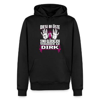 DIRK - Brüste Geschenk - Männer Premium Bio Hoodie - Schwarz - Vorne - Nico (187cm)