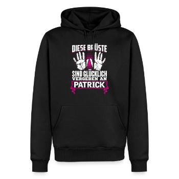 PATRICK - Brüste - Männer Premium Bio Hoodie - Schwarz - Vorne - Nico (187cm)