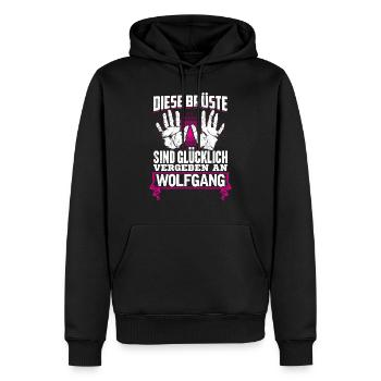 WOLFGANG - Brüste - Männer Premium Bio Hoodie - Schwarz - Vorne - Nico (187cm)