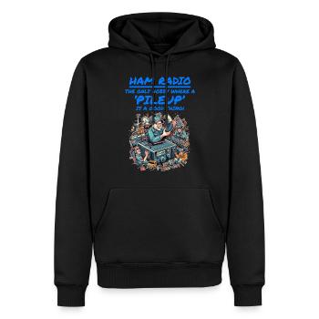Ham Radio Operator Playful Cartoon Funny Hobby - Men’s Premium Organic Hoodie - black - Front - Nico (187cm)