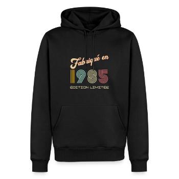 Anniversaire Fabriqué en 1985 vintage - Sweat à capuche Premium bio Homme - noir - Devant - Nico (187cm)